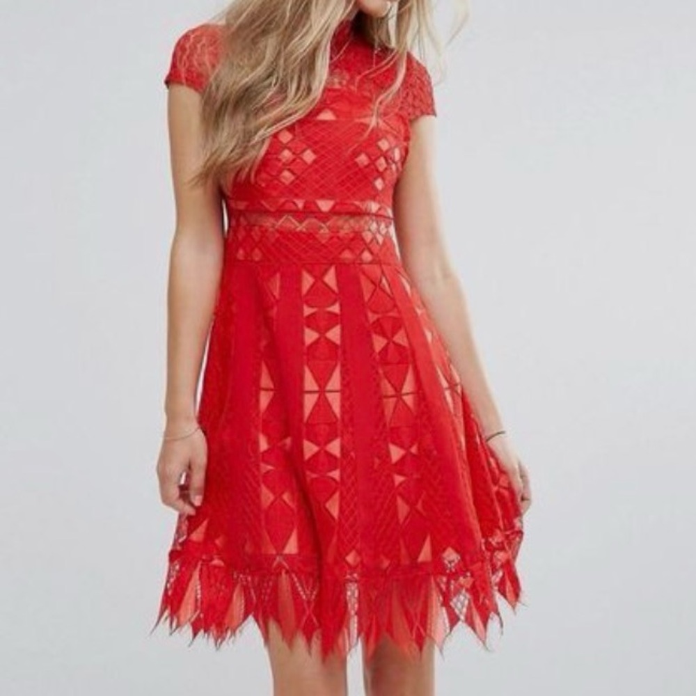 Red Lace Fit & Flare Dress